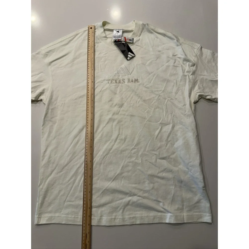 adidas Texas A&M T-shirt KB0742 Mens L Off-White Embroidered Logo NWT